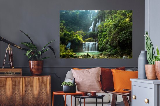 Sticker Muursticker Chutes d'eau - Grande cascade en Thaïlande - 120x80 cm - film adhésif autocollant - sticker mural repositionnable