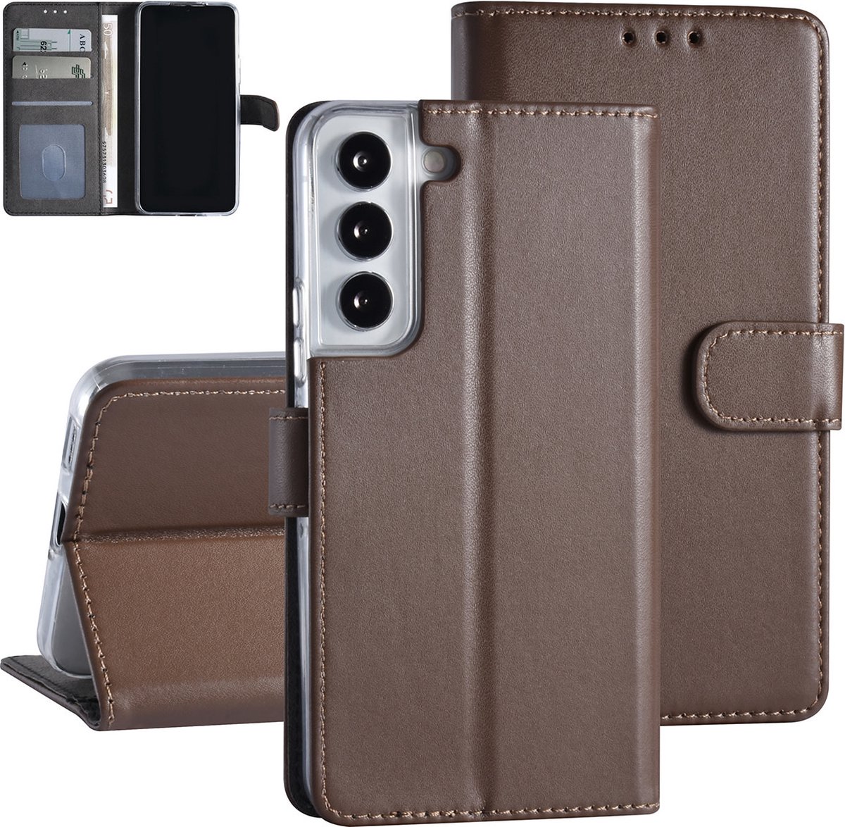 Bruin Book Case hoesje voor Samsung Galaxy S22 - Pasjeshouder - Magneetsluiting