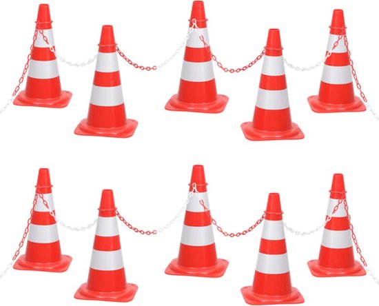 Mobiele afzetpalen met ketting, fluo rood wit, 6 stuks