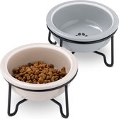 Ensemble de bols à nourriture surélevés Navaris avec support - 2 bols à nourriture en céramique avec support en métal - Bol à Alimentation et à eau pour chats et chiens - Passe au lave-vaisselle