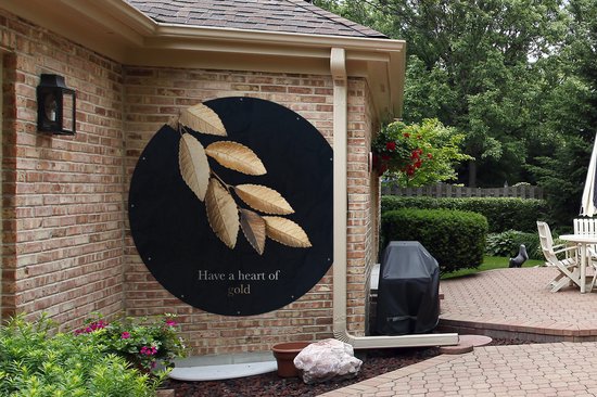 Garden Circle Leaves - Or - Citation - 150x150 cm - Affiche Ronde de Jardin - Extérieur