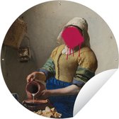 Tuincirkel Het melkmeisje - Vermeer - Kunst - 120x120 cm - Ronde Tuinposter - Buiten XXL / Groot formaat!