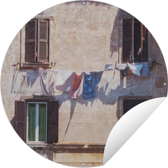 Tuincirkel Waslijn met kleding in Rome in Italië - 90x90 cm - Ronde Tuinposter - Buiten