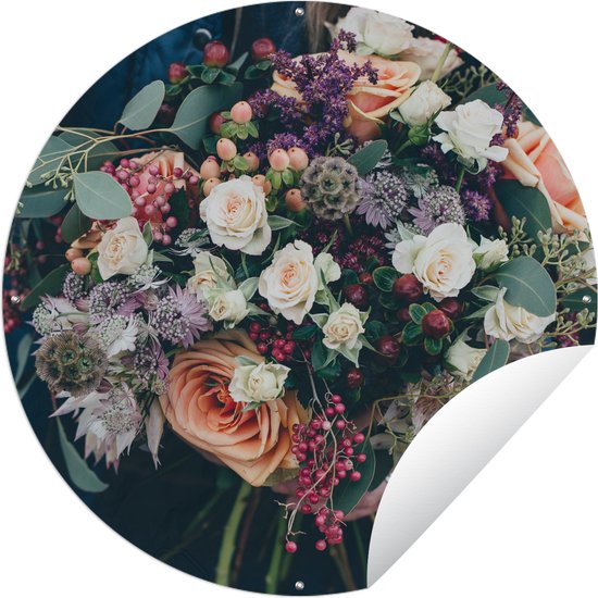 Garden Circle Fleurs - Bouquet - Pastel - 60x60 cm - Affiche Ronde de Jardin - Extérieur