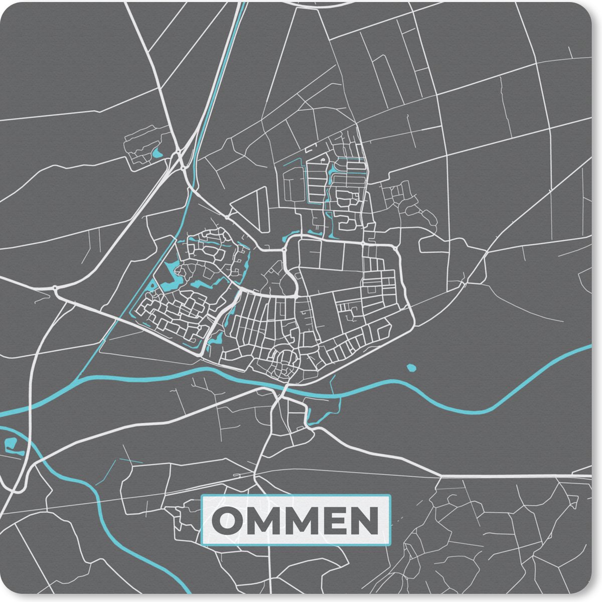 Muismat 30x30 cm - Mousepad Ommen - Plattegrond - Kaart - Stadskaart - Muismatten - Stadskaart