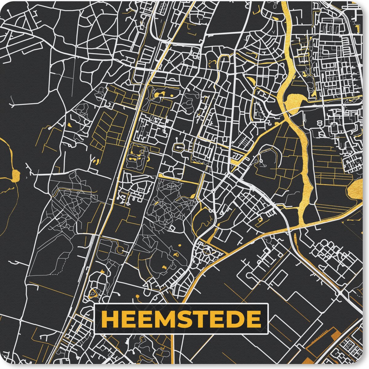 Muismat Klein - Heemstede - Plattegrond - Stadskaart - Kaart - Black and Gold - 20x20 cm