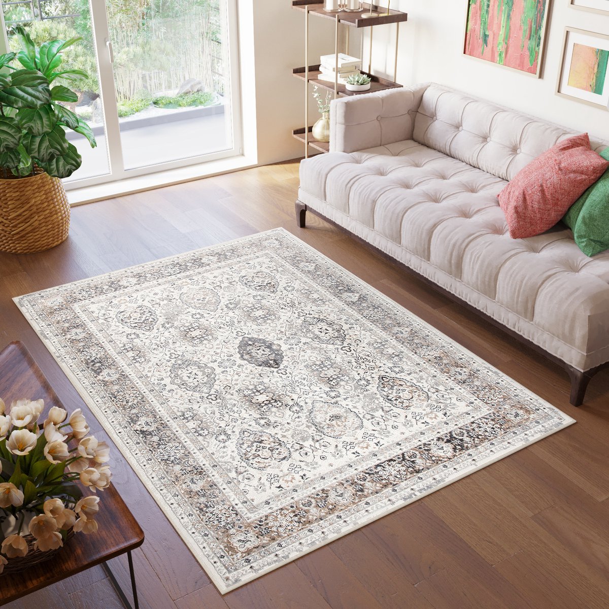 Tapiso Valley Vloerkleed Vintage Tapijten Woonkamer Laagpolig Maat- 80x150 Beige Bruin 2