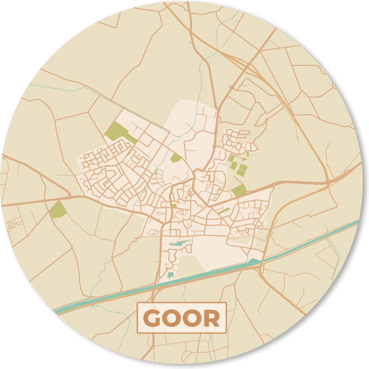 Muismat rond 30x30 cm - Mousepad Plattegrond - Kaart - Stadskaart - Goor - Ronde muismatten - Stadskaart