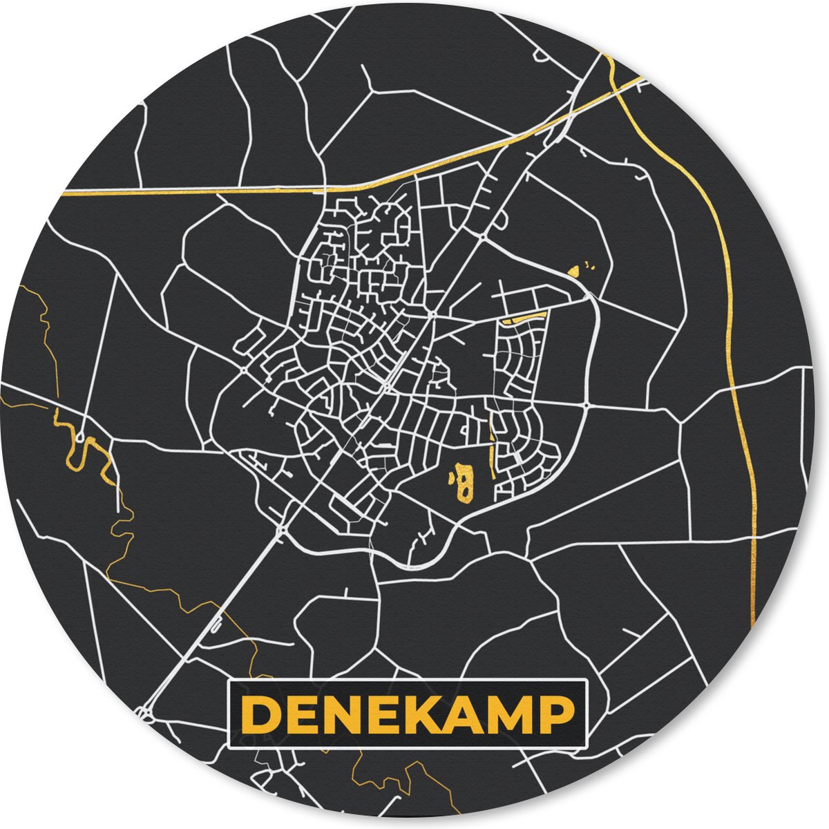 Muismat rond 40x40 cm - Mousepad Plattegrond - Denekamp - Goud - Kaart - Stadskaart - Ronde muismatten - Stadskaart
