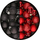 28x stuks kleine kunststof kerstballen zwart en rood 3 cm - kerstversiering
