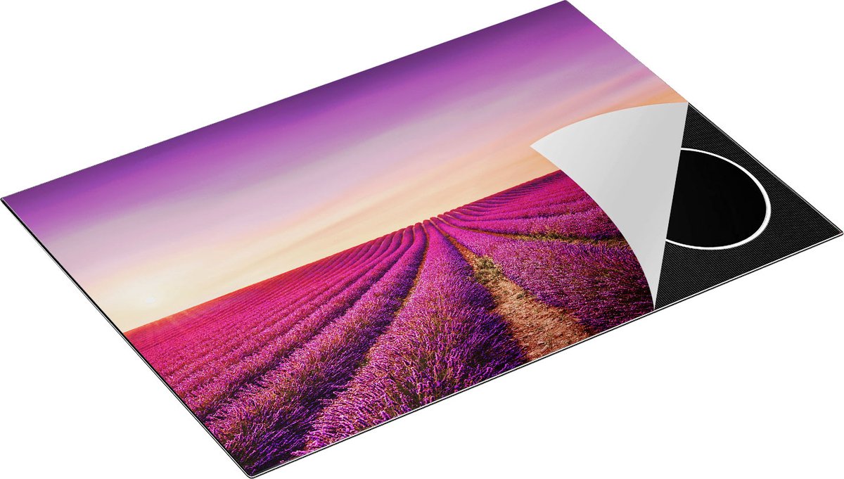 Chefcare Inductie Beschermer Paarse Lavendel Bloemenveld - 75x50 cm - Afdekplaat Inductie - Kookplaat Beschermer - Inductie Mat