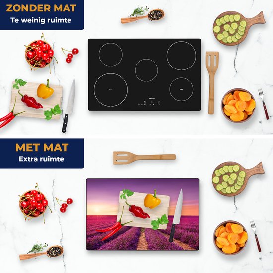Chefcare Inductie Beschermer Paarse Lavendel Bloemenveld - 80x55 cm - Afdekplaat Inductie - Kookplaat Beschermer - Inductie Mat