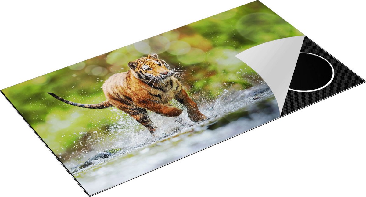 Chefcare Inductie Beschermer Tijger Loopt in het Water - 95x55 cm - Afdekplaat Inductie - Kookplaat Beschermer - Inductie Mat