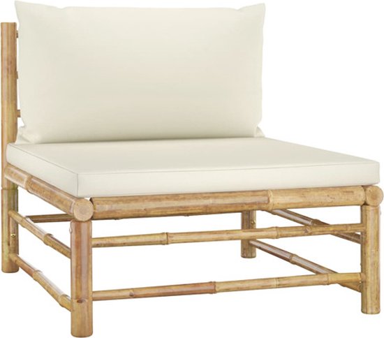 vidaXL - 5-delige - Loungeset - met - crèmewitte - kussens - bamboe