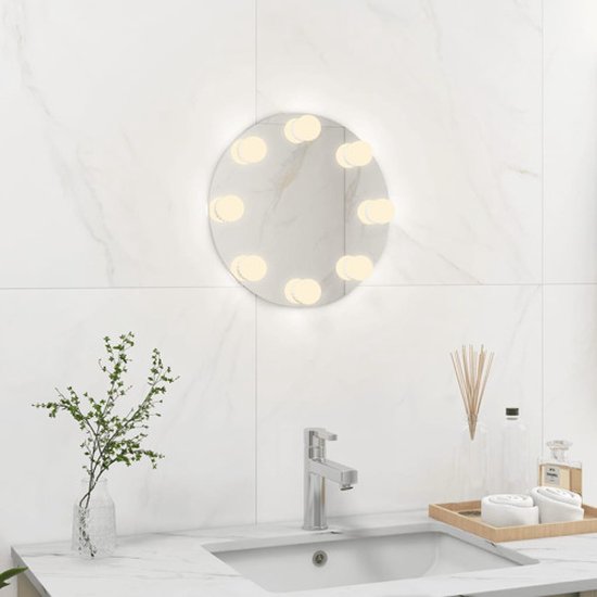 Miroir mural sans cadre avec lampes LED verre rond