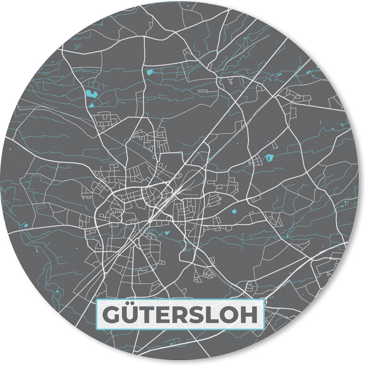 Muismat rond 40x40 cm - Mousepad Stadskaart – Kaart – Gütersloh – Blauw – Duitsland – Plattegrond - Ronde muismatten - Stadskaart