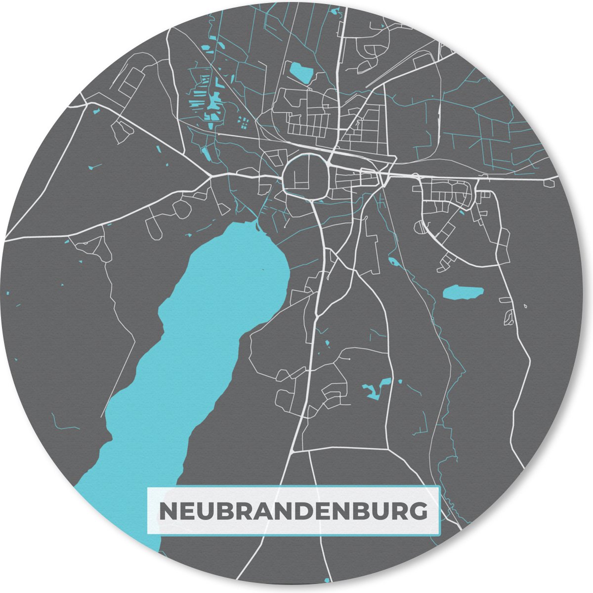 Muismat rond 30x30 cm - Mousepad Blauw – Duitsland – Plattegrond – Stadskaart – Kaart – Neubrandenburg - Ronde muismatten - Stadskaart