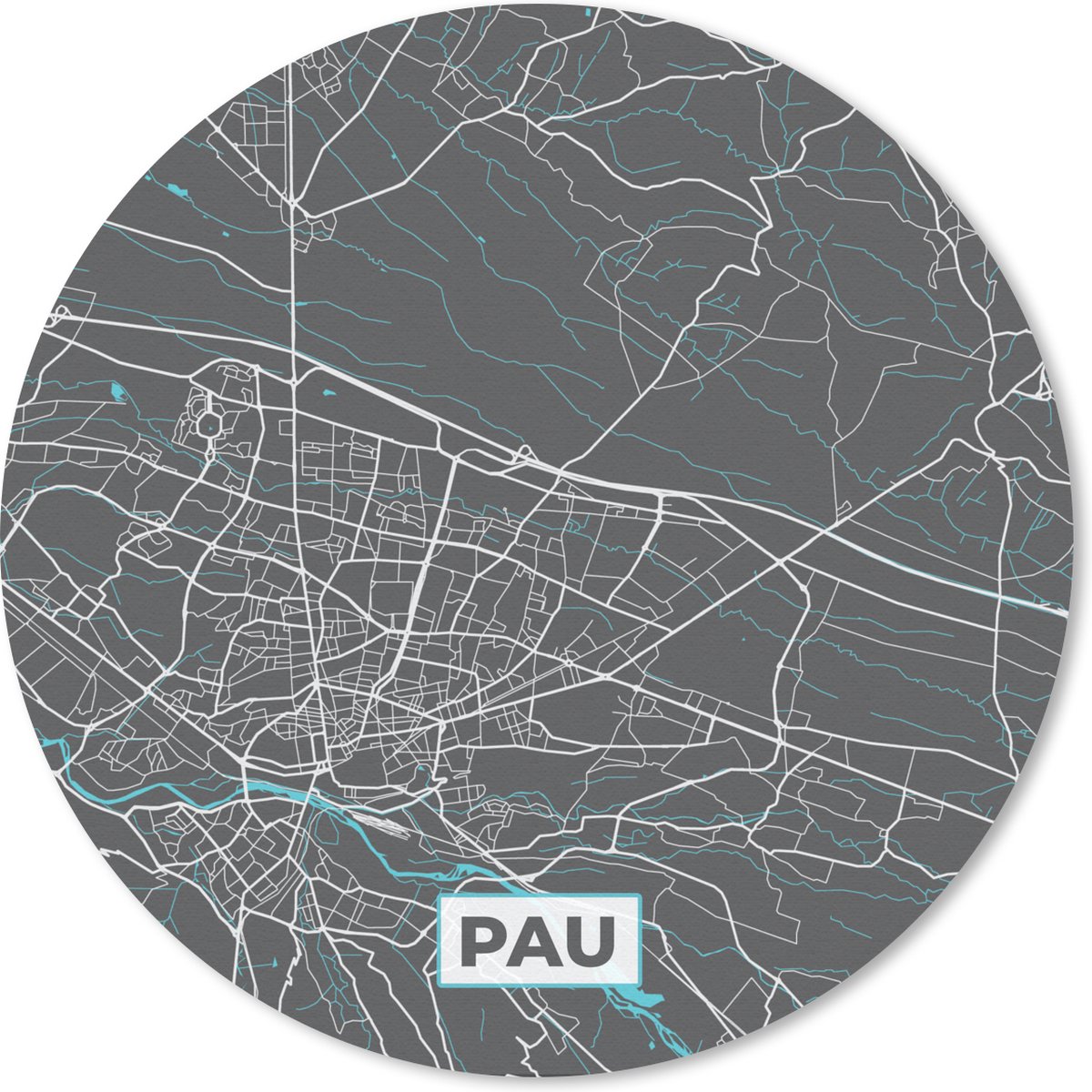 Muismat rond 30x30 cm - Mousepad Kaart - Plattegrond - Pau - Frankrijk - Stadskaart - Ronde muismatten - Stadskaart