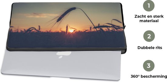 Laptophoes 13 inch - Gras - Herfst - Zonsondergang - Seizoenen - Landschap - Laptop sleeve - Binnenmaat 32x22,5 cm - Zwarte achterkant