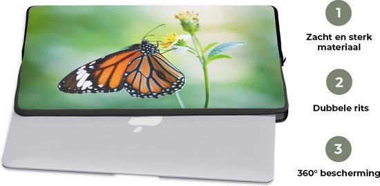 Laptophoes 13 inch - Vlinder - Bloemen - Insecten - Laptop sleeve - Binnenmaat 32x22,5 cm - Zwarte achterkant
