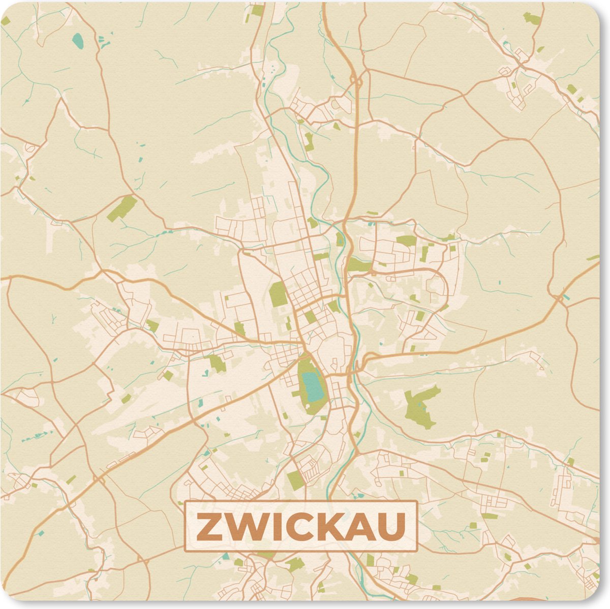 Muismat 30x30 cm - Mousepad Zwickau - Plattegrond - Kaart - Vintage - Stadskaart - Muismatten - Stadskaart