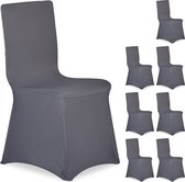 Relaxdays 8x stoelhoezen antraciet - stoelhoes stretch - stoelhoezenset - meubelhoes