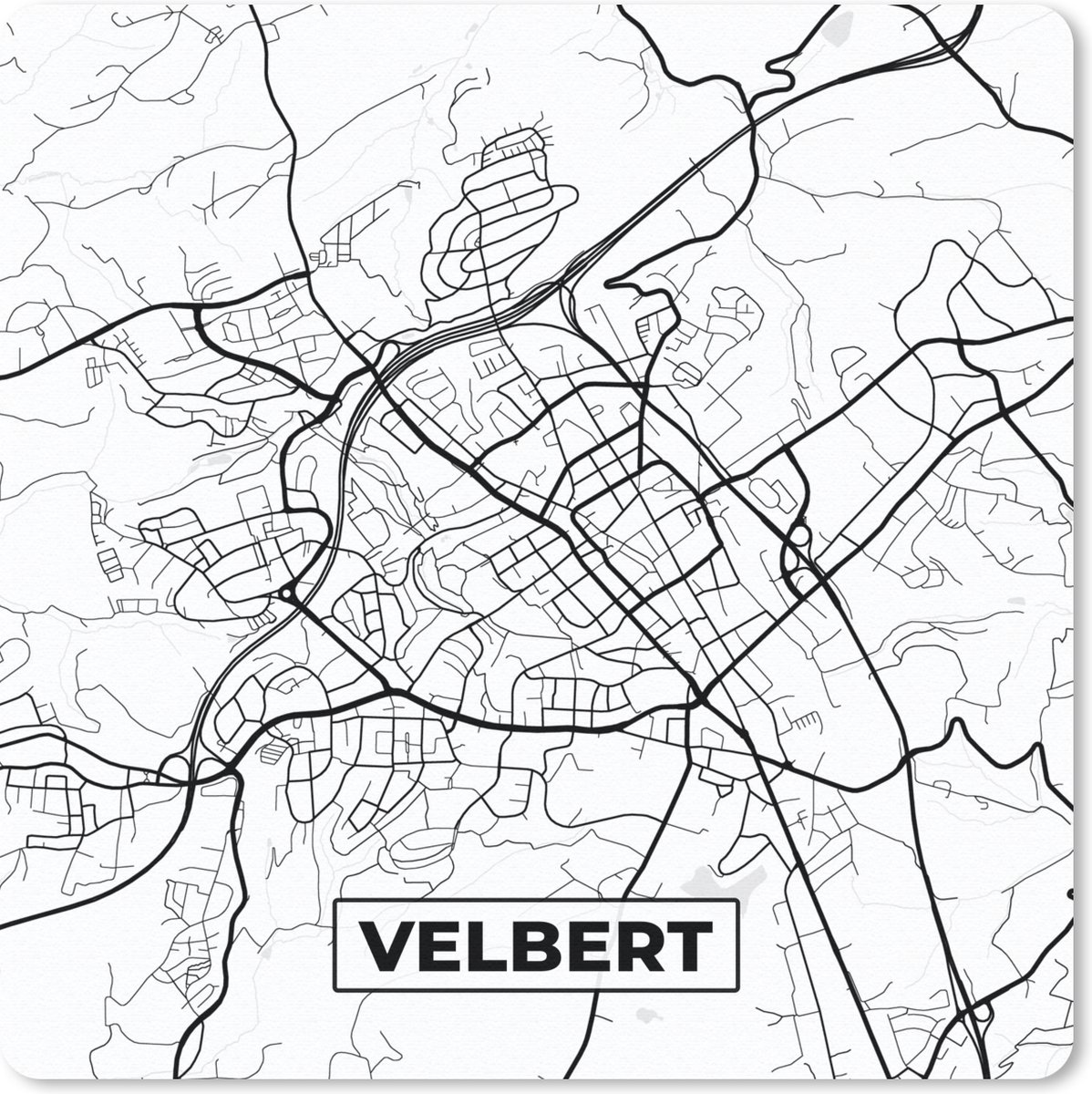 Muismat 30x30 cm - Mousepad Velbert - Kaart - Plattegrond - Stadskaart - Muismatten - Stadskaart