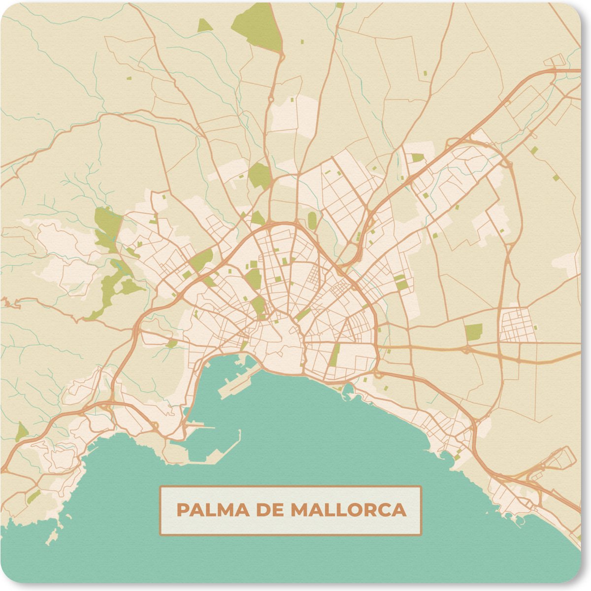 Muismat 30x30 cm - Mousepad Mallorca - Stadskaart - Vintage - Plattegrond - Kaart - Muismatten - Stadskaart