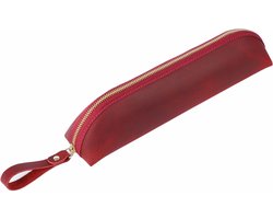 Pen Etui, Leer, Pennenzak Volwassenen, Geschikt voor minimum 25 Pennen - Rood