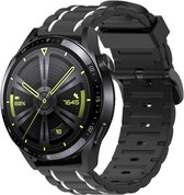 Strap-it Sport siliconen gesp bandje - geschikt voor Huawei Watch GT 1 / GT 2 / GT 3 / GT 3 Pro / GT 4 46mm / GT 2 Pro / GT Runner / Watch 3 (Pro) / Watch 4 (Pro) / Watch Ultimate - zwart/wit