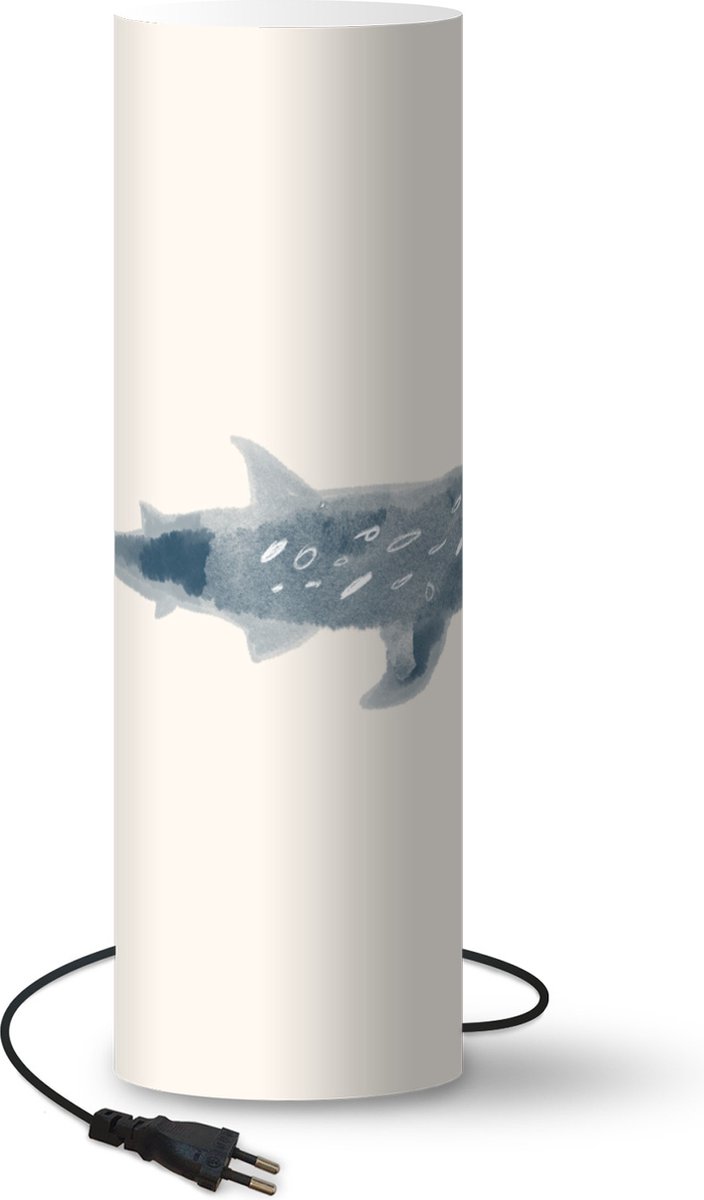 Lamp - Nachtlampje - Tafellamp slaapkamer - Haai - Zee - Aquarel - Illustratie - 60 cm hoog - Ø19.1 cm - Inclusief LED lamp
