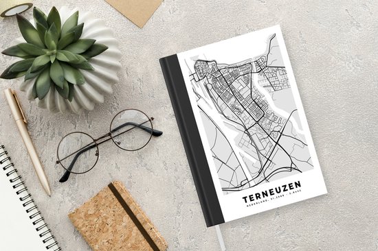 Carnet - Cahier d'écriture - Plan de la ville - Terneuzen - Grijs - Wit - Carnet - Format A5 - Bloc-notes - Carte