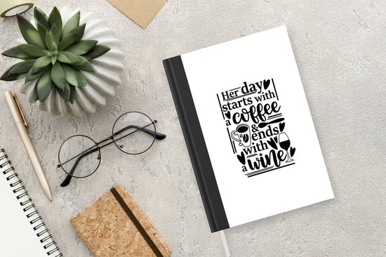 Carnet - Carnet d'écriture - Sa journée commence par un café & se termine par un vin - Proverbes - Citations - Carnet - Format A5 - Bloc-notes