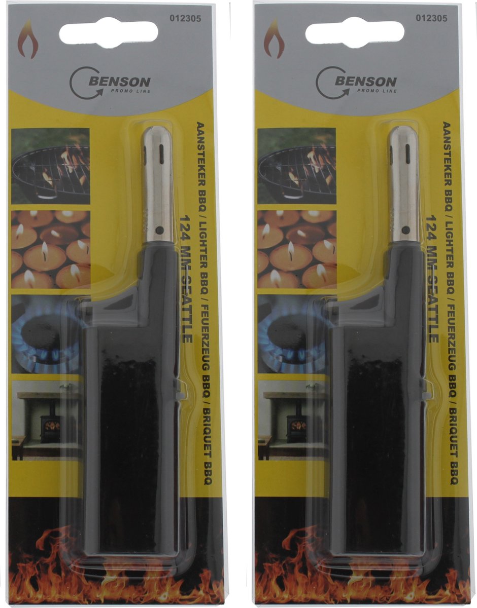 2x stuks gas/bbq/keuken/kaarsen aanstekers van 12 cm