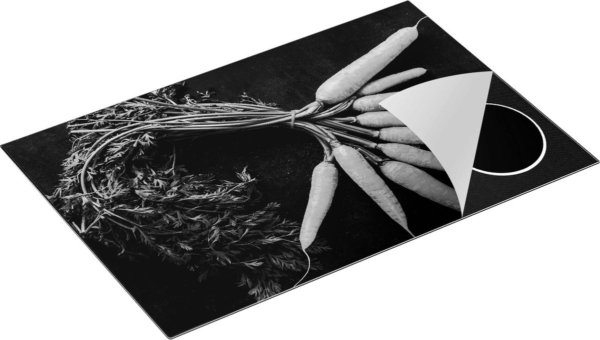 Chefcare Inductie Beschermer Wortels op Zwarte Marmer - Zwart Wit - 80,2x52,2 cm - Afdekplaat Inductie - Kookplaat Beschermer - Inductie Mat