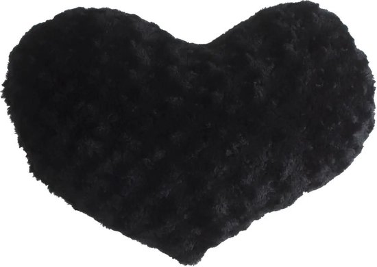 Pluche kussen hart zwart - 28 x 36 cm - Sierkussens voor binnen