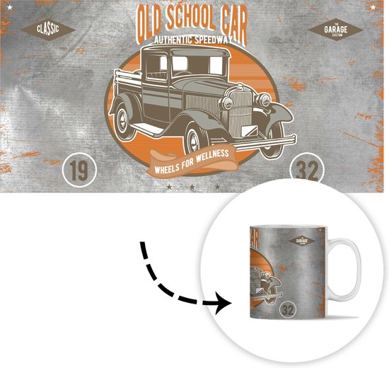 Tasse - Tasse à café - Mancave - Voiture - Vintage - Affiche - Tasses - 350 ML - Tasse - Tasses à café - Tasse à thé - Décoration Sinterklaas - Cadeaux pour enfants - Chaussures cadeaux Sinterklaas