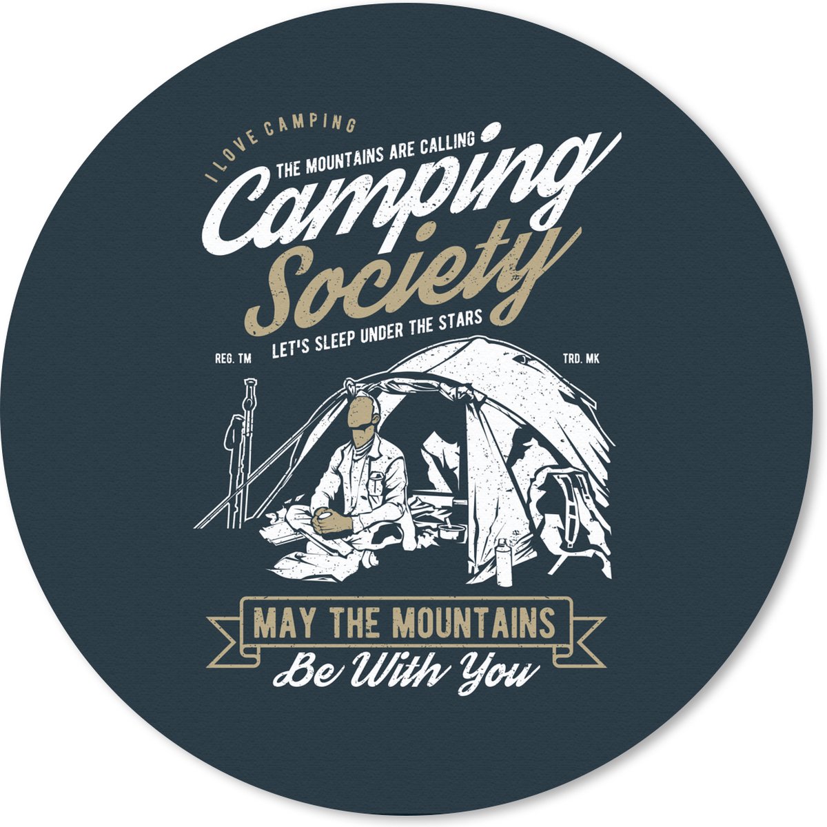 Muismat rond 40x40 cm - Mousepad Tent - Camping - Retro - Ronde muismatten