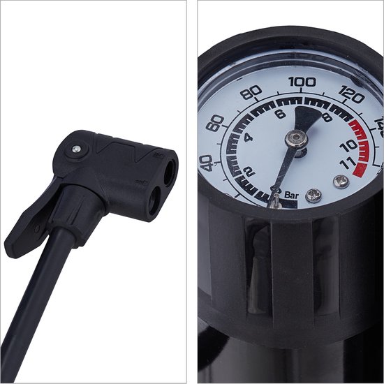 fietspomp met manometer - hogedruk - 3 adapters - vloerpomp - universeel - zwart — afbeelding 2