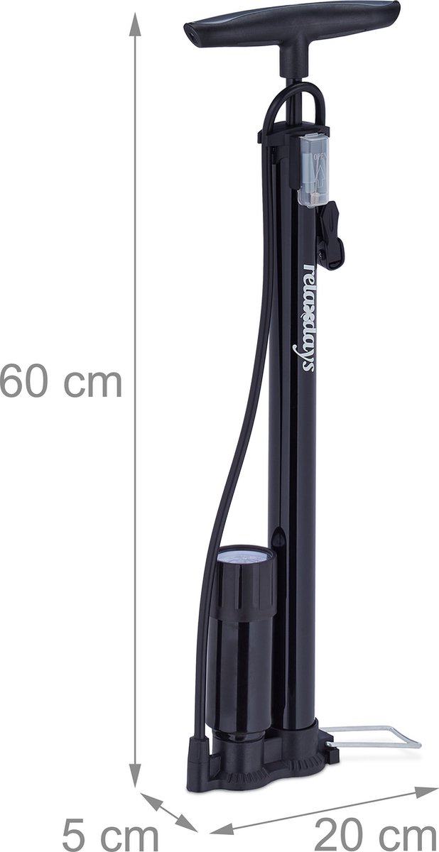 fietspomp met manometer - hogedruk - 3 adapters - vloerpomp - universeel - zwart — afbeelding 3