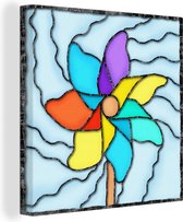 Canvas Schilderij Een illustratie van een windmolen in gekleurd glas - 20x20 cm - Wanddecoratie