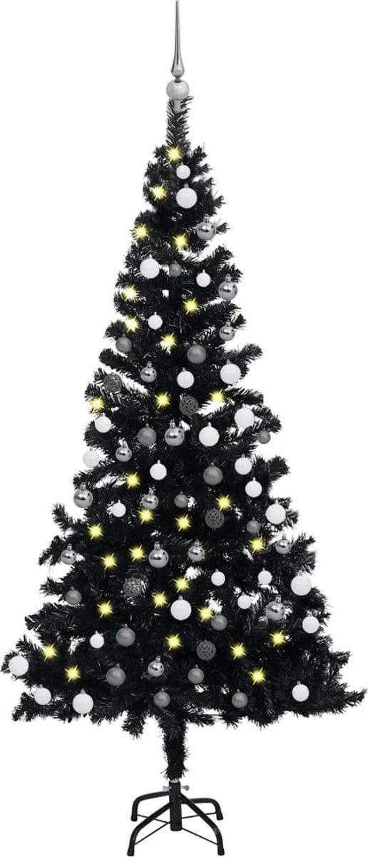 Prolenta Premium - Kunstkerstboom met LED's en kerstballen 120 cm PVC zwart