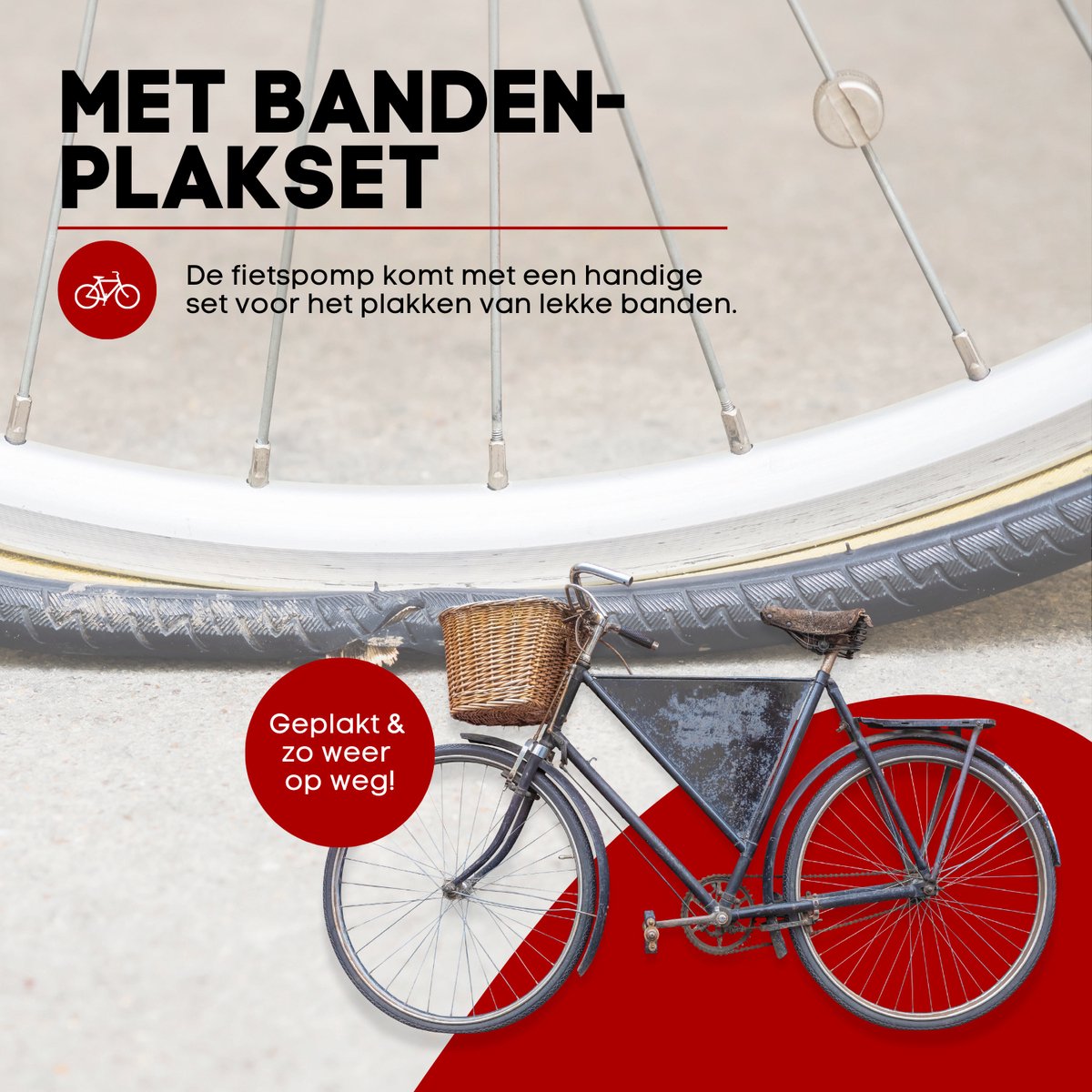 RYER Fietspomp Pro - Tot 11 bar - Met Drukmeter - Voor Fietsen, Ballen & Waterspeelgoed - Inclusief Bandenreparatieset & Adapterset — afbeelding 6