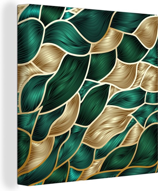 Schilderij Abstract - Patronen - Groen - Goud - Backdrop - 50x50 cm - Muurdecoratie