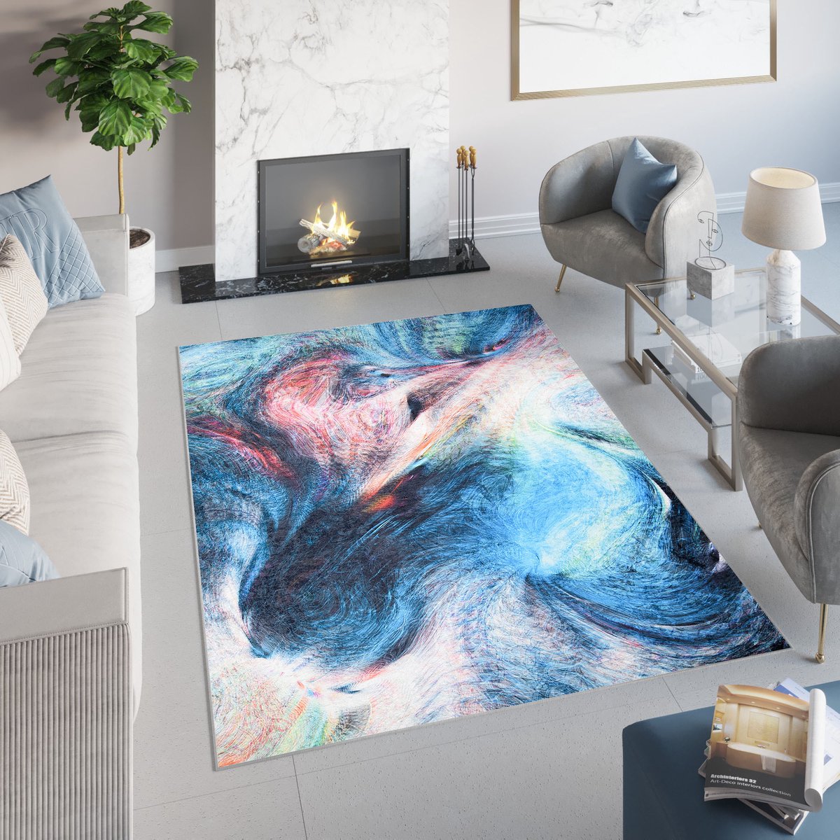 Tapiso Toscana Vloerkleed Antislip Blauw Neon Abstract Tapijt Maat- 160x230