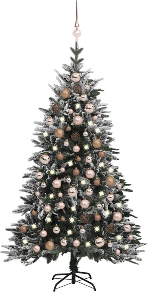 Prolenta Premium - Kunstkerstboom met LED's, kerstballen en sneeuw 150 cm PVC PE