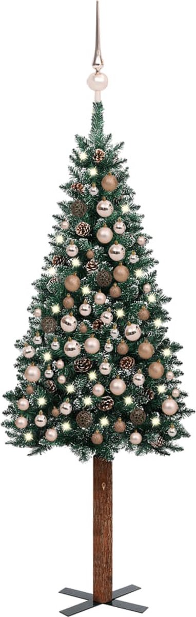 Prolenta Premium - Kerstboom met LED's en kerstballen smal 210 cm groen