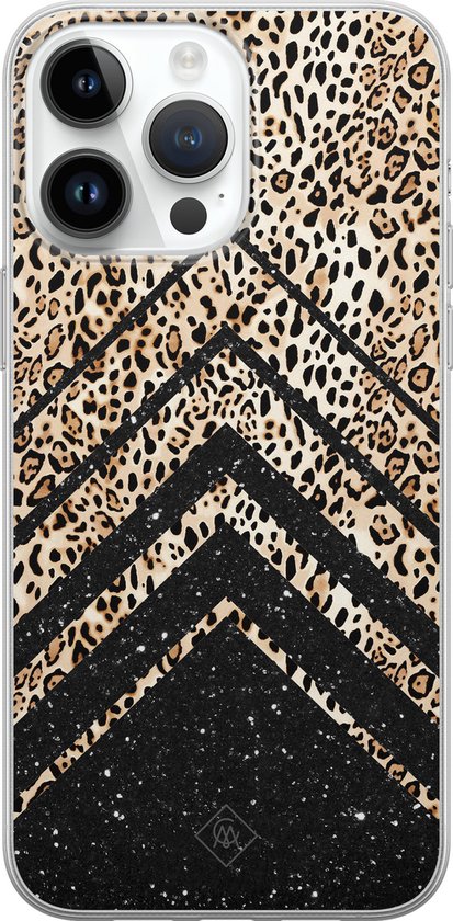 Casimoda® hoesje - Geschikt voor iPhone 14 Pro Max - Chevron Luipaard - Siliconen/TPU telefoonhoesje - Backcover - Luipaardprint - Zwart