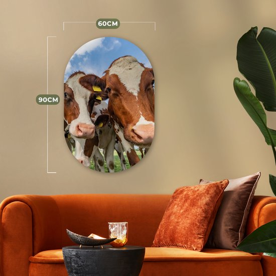 Ovale Mural - Ovale Mural - Décoration murale Plastique - Peinture Ovale - Vaches - Animaux - Pâturage - Nature - 60x90 cm - Forme miroir ovale sur plastique