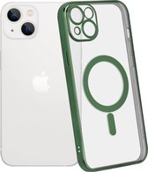 ShieldCase telefoonhoesje geschikt voor Apple iPhone 14 Plus hoesje transparant Magneet metal coating - donkergroen - Backcover case doorzichtig - Shockproof hoesje - Met oplaad ring